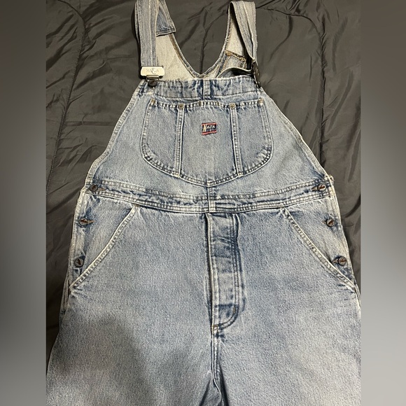Vintage 90s NASA Y2K Backward S Acid Wash Button Fly Denim Overalls - Picture 3 of 16